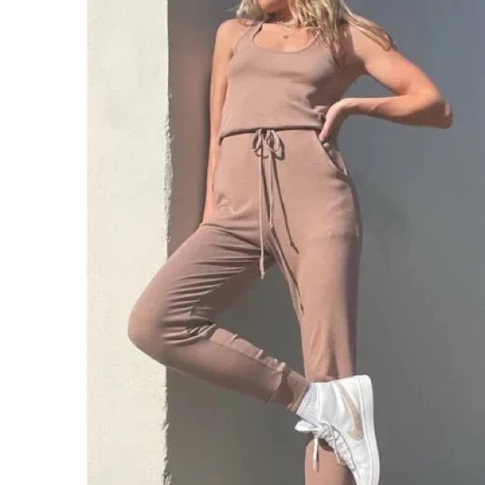 Commando Light Brown Jumpsuit ribbed stretchy size medium one piece tank